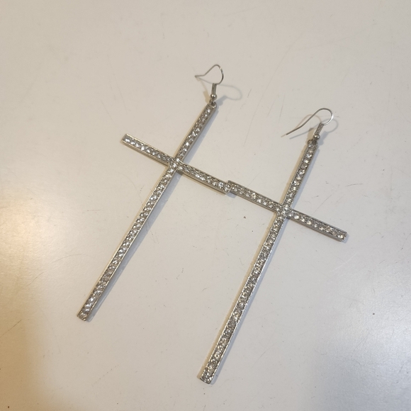 Silver Cross Dangle Earrings - Picture 6 of 6